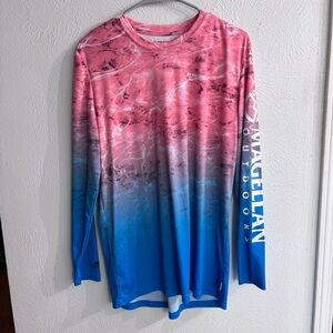 Magellan Outdoors Womens Ombre Pink to Blue Performance Long Sleeve Boyfriend L